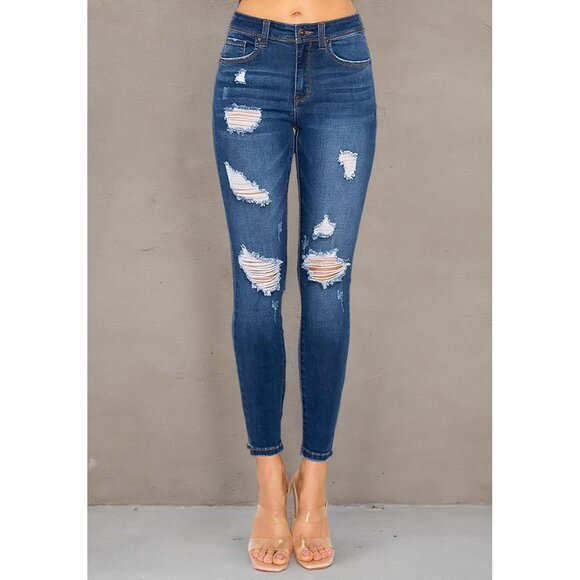 Women's Skinny Jeans Ripped Shredded High Waist Push-Up Butt Lift Modal - Picture 5 of 5